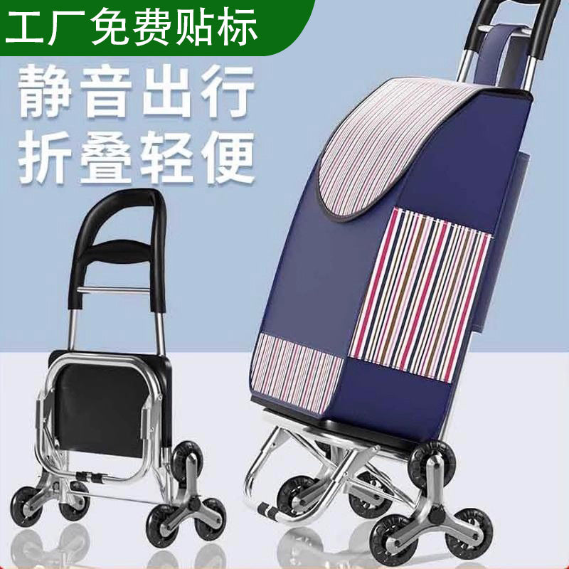 Foldable Stair Climbing Shopping Cart with Wheels and Seat Option