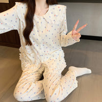 Korean Style Cloud Cotton Long Sleeve Pajama Set for Women