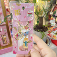 Lucky Cat Ceramic Keychain Japanese Omamori Charm Cartoon Metal Bag Pendant Couple Gift