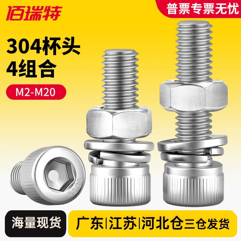 304 Stainless Steel Hex Socket Cap Head Screw, Nut, and Washer Assortment Kit