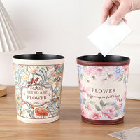 Car Trash Can with Lid, Multi-purpose Vehicle Storage Bin, Retro Oil Painting Style Hanging or Desktop Organizer