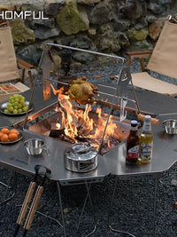 Outdoor Stainless Steel Folding IGT Camping Table with Fire Pit for BBQ & Tea Ceremony