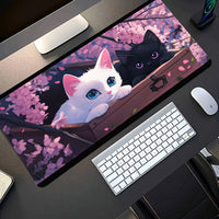 Cute Cat Bowknot Diatomaceous Earth Desk Mat for Keyboard and Mouse, Non-Slip Study Table Pad