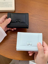Korean Style Bowknot Short Wallet for Women, Cute Foldable Buckle Coin Purse with Card Holder