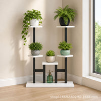 Multi-tier Indoor/Outdoor Plant Stand for Balcony and Garden, Metal Frame with Wood Grain Shelves