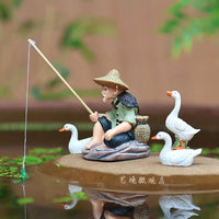 Chinese Style Fishing Old Man Figurine for Micro Landscape Aquarium Decor