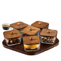 Wooden Divided Snack Serving Platter with Lid, Candy Nut Dried Fruit Tray, Appetizer Dessert Container for Home & Parties