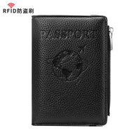 RFID Blocking Leather Passport Holder Wallet for Women, Large Capacity Zippered Travel Document Organizer