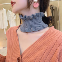 Women's Winter Knitted Scarf Neck Warmer with Ruffled Edge - Thin, Warm, and Versatile Head Cover
