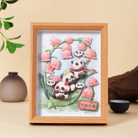 3D Paper Carving Panda Shadow Box Art Kit with Floral Designs