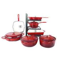 Cast Iron Enamel Cookware Set - Non-Stick Flat Bottom Multi-Functional Stew Pot Frying Pan