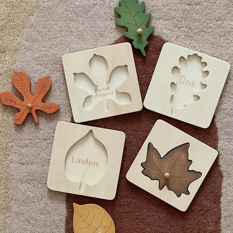 Montessori Wooden Leaf Puzzle Board for Kids & Adults, Educational Hand-Grasp Jigsaw Toy, Home Decor