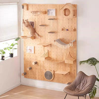 Wall-Mounted Solid Wood Cat Climbing Frame with Condo & Scratching Post for Small Spaces