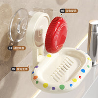 Polka Dot Wall-Mounted Soap Dish with Suction Cup, Drainable, No-Drill Installation