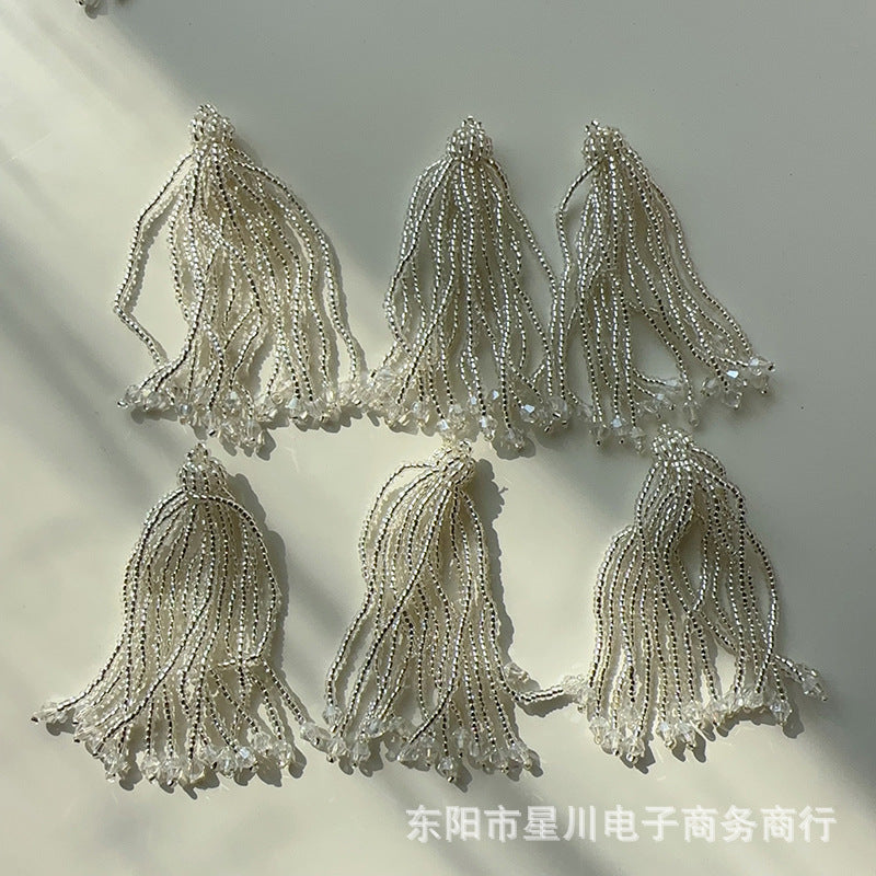 Silver Beaded Tassel Pendant Phone Charm Keychain Bag Ornament