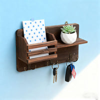 Wooden Wall-Mounted Entryway Key Holder and Storage Shelf with Hooks