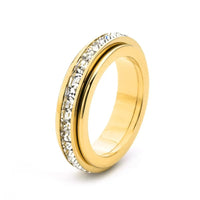 18K Gold Plated Titanium Steel Rotating Ring with Zirconia Inlay