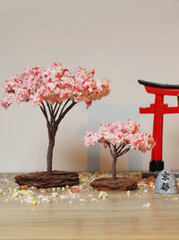 Japanese Style Miniature Cherry Blossom Tree Figurine for Dollhouse Diorama and Desktop Decor