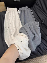 Plus Size Polka Dot Casual Pants for Women, High Waist Loose Fit Thin Summer Trousers