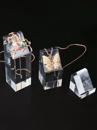 Acrylic Slanted Display Stand with Hooked Base and Baffle for Jewelry and Small Items