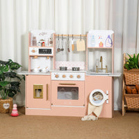 Wooden Play Kitchen Set for Toddlers with Refrigerator and Stove