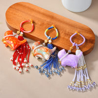 Handmade Lacquer Maneki-Neko Beaded Tassel Bag Charm Keychain for Cheongsam