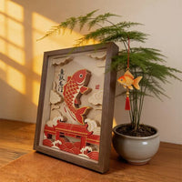3D Paper Carving Art Frame - Koi Leaping Dragon Gate - Inspirational Desk Decor for Students & Graduates