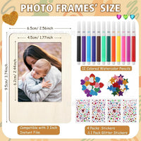DIY Unfinished Wooden Magnetic Photo Frame Kit with Watercolor Pens and Stickers