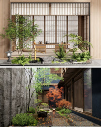 Japanese Zen Garden Micro-Landscape Design SU Model - Dry Landscape, Stone Path, Red Maple