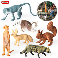 Realistic Mini Forest Animal Figurines Set for Kids - Squirrel, Fennec Fox, Meerkat, Raccoon, Monkey, Civet