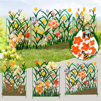 Decorative Iron Garden Fence Panel with Artificial Flowers and Plants