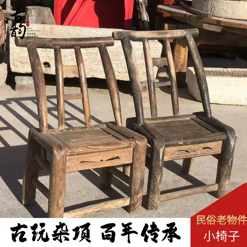 Vintage Wooden Backrest Chair Rustic Farmhouse Decor Prop