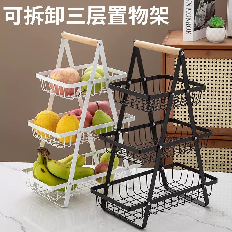 Carbon Steel 2/3-Tier Fruit Vegetable Basket Kitchen Storage Organizer