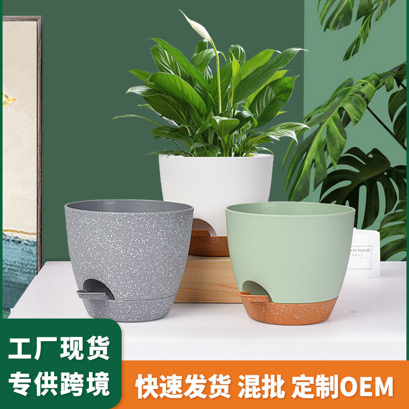 Self-Watering Planter Pots with Water Level Indicator for Indoor Outdoor Plants, 6.5-7.5 Inch Plastic Flower Pots