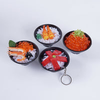 7cm Japanese Food Bowl Keychain Toy - Tuna, Wasabi Pork, Sea Urchin, Shrimp Roe Rice Bowls