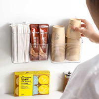 Wall-Mounted Storage Basket for Straws, Trash Bags and Small Items, Drill-Free Organizer