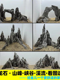 Aquarium Mountain Landscape Decoration Kit with Qinglong Stone for Fish Tanks