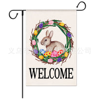 Easter Bunny Egg Pattern Linen Garden Flag Double-SSided Printed Yard Decoration Holiday Flag