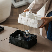 Minimalist Faux Leather Woven Storage Basket for Keys, Cosmetics, and Desktop Organization