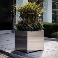 Outdoor Stainless Steel Planter Box with Wheels - Movable Garden Flower Pot, Round/Irregular Shapes