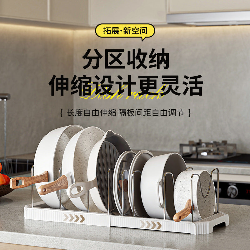 Expandable Dish Drying Rack Kitchen Countertop Pot Lid Holder Adjustable Cookware Organizer