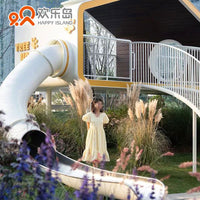 Treehouse Platform Swing Set with Stainless Steel Slide for Outdoor Playgrounds