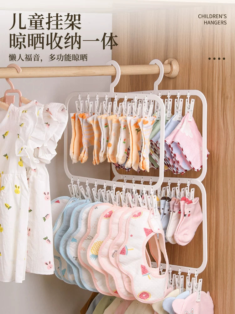 Baby Clothes Drying Rack with Multiple Clips, Foldable Laundry Hanger for Socks Underwear