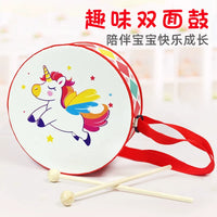Kids Double-Sided Drum Percussion Instrument with Drumsticks for Early Music Education