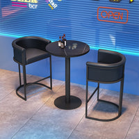 American Style Bar Table and Stool Set with Rock Slab Top for Pub Bistro Cafe