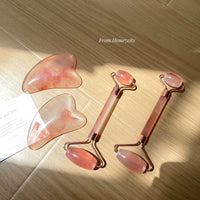 2-Piece Amber Pink Facial Roller & Gua Sha Set for Face Lifting & Relaxation