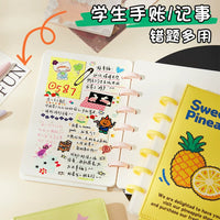 Pixel Art Pineapple A6 Blank Loose-Leaf Notebook with PU Leather Cover, Portable Sketchbook for Students