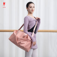 Red Ballet Dance Bag with Wet/Dry Compartment, Large Capacity Tote for Practice and Props