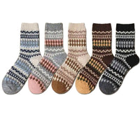 Fair Isle Vintage Wool Blend Mid-Calf Socks for Women, Thickened Ethnic Style Winter Warm Socks
