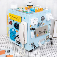 Nordic Wooden Busy Board for Toddlers, Educational Activity Cube with Multiple Functions